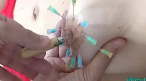 Extreme BDSM Tied Girl pierced, Injection Saline in Tit and Pussy